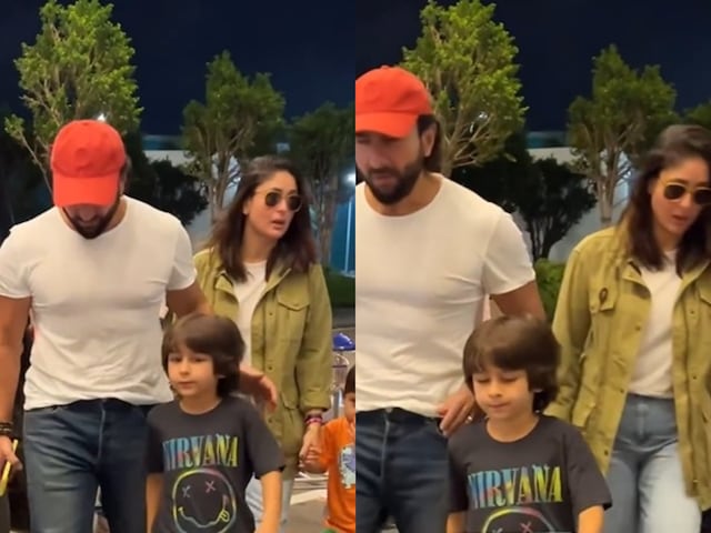 Kareena Kapoor and Saif Ali Khan twin in white spotted with Taimur and Jeh at airport