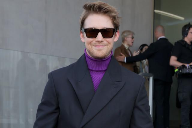 Joe Alwyn looks stylish in purple turtleneck at Prada runway show in Milan