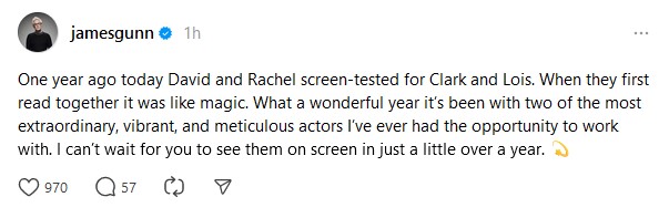 James Gunn Reflects on David Corenswet and Rachel Brosnahan’s Superman Screen Test