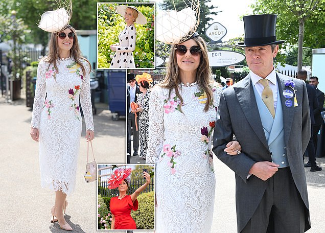 Elizabeth Hurley Stuns in Lace Dress and Hat at Royal Ascot 2024