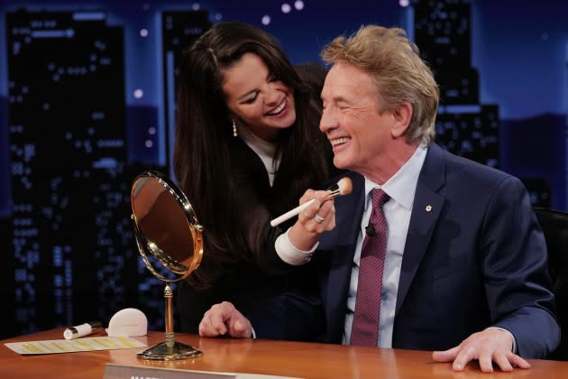 Selena Gomez Gives Martin Short a Mini-Makeover on Jimmy Kimmel Live Featuring 3 Rare Beauty Products You Need