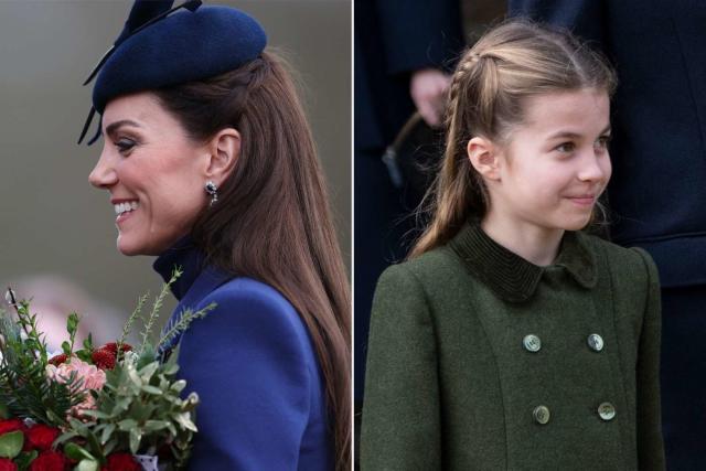 Princess Charlotte and Princess Kate twin with matching hairstyles and outfits
